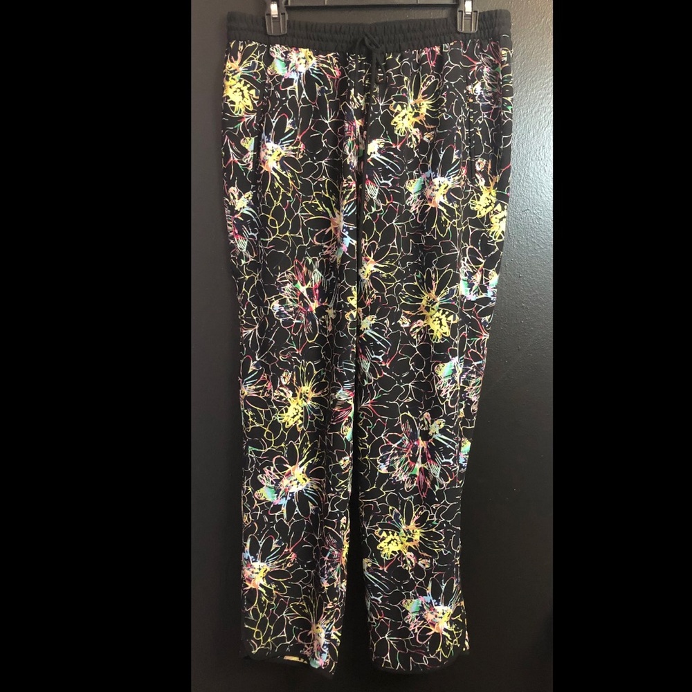 BCBGMaxAzria Black Multicolor Abstract Print Pants
